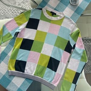 Burberry London Women’s Med Sweater Italy, Colorblock Check Knit – Rare Vintage